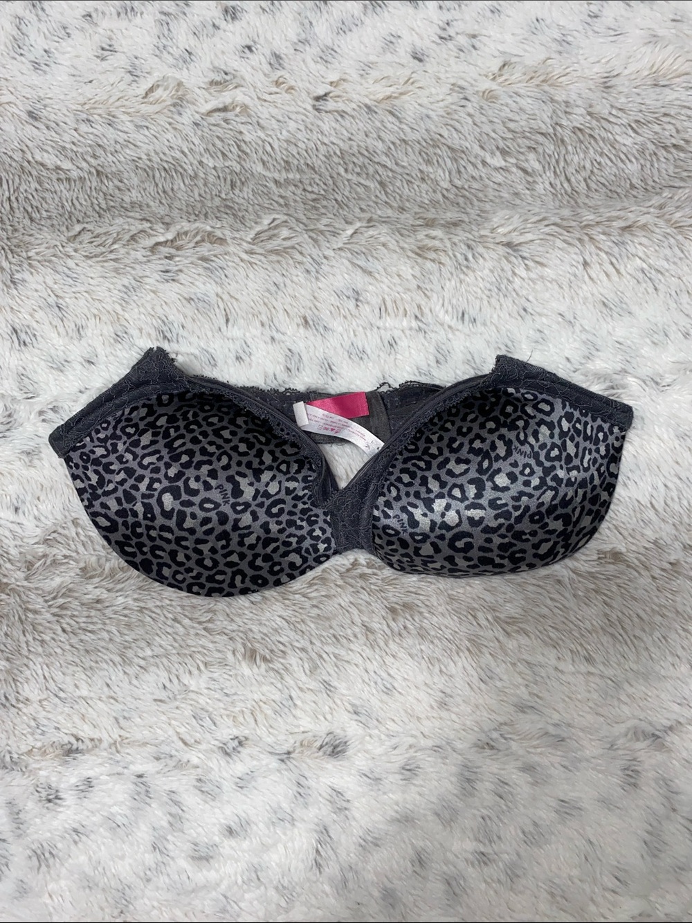 PINK Victoria's Secret Black Leopard Print Underwire Bra
